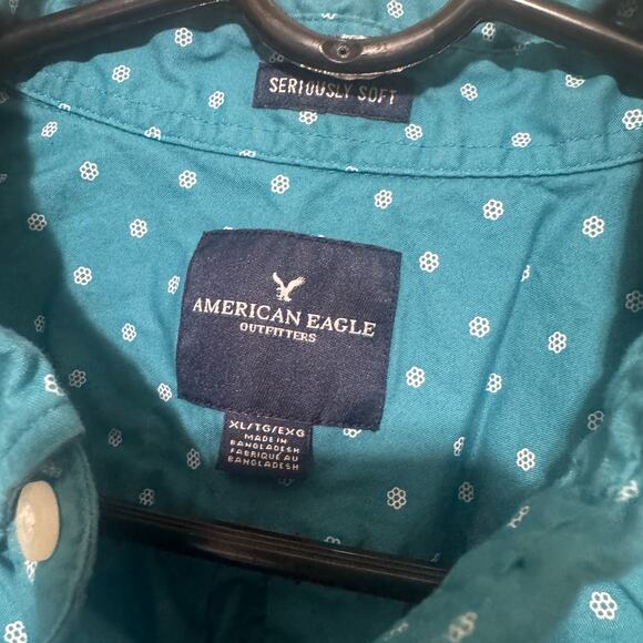 AMERICAN EAGLE Seriously Soft Button-up Shirt Mens XL Teal ombre polka dot green - Picture 4 of 6